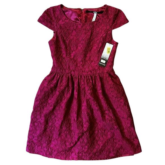 NWT Kensie Pink Lace Cap Sleeve Lined Fit & Flare Dress Small - Picture 1 of 8